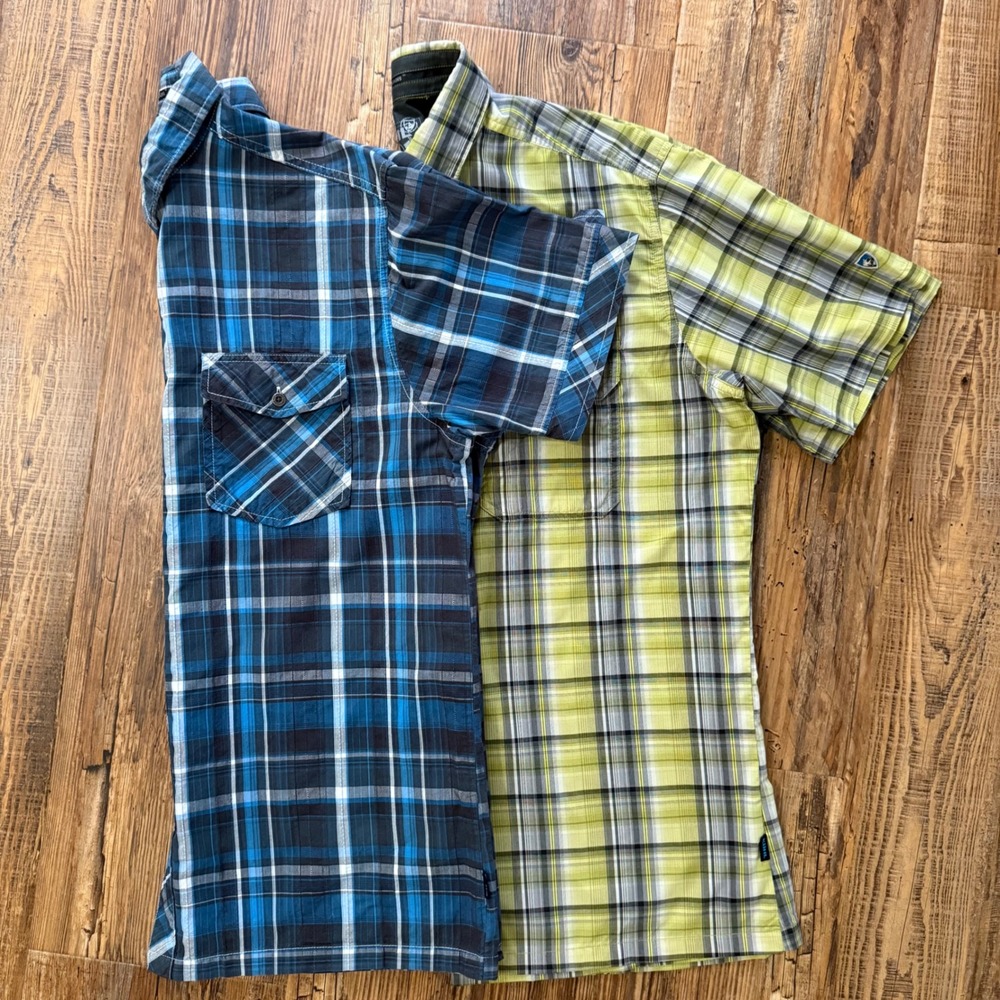 2 Kuhl Suncel Eluxur Plaid Shirts Mens Large Hiking Outdoor Performance SS